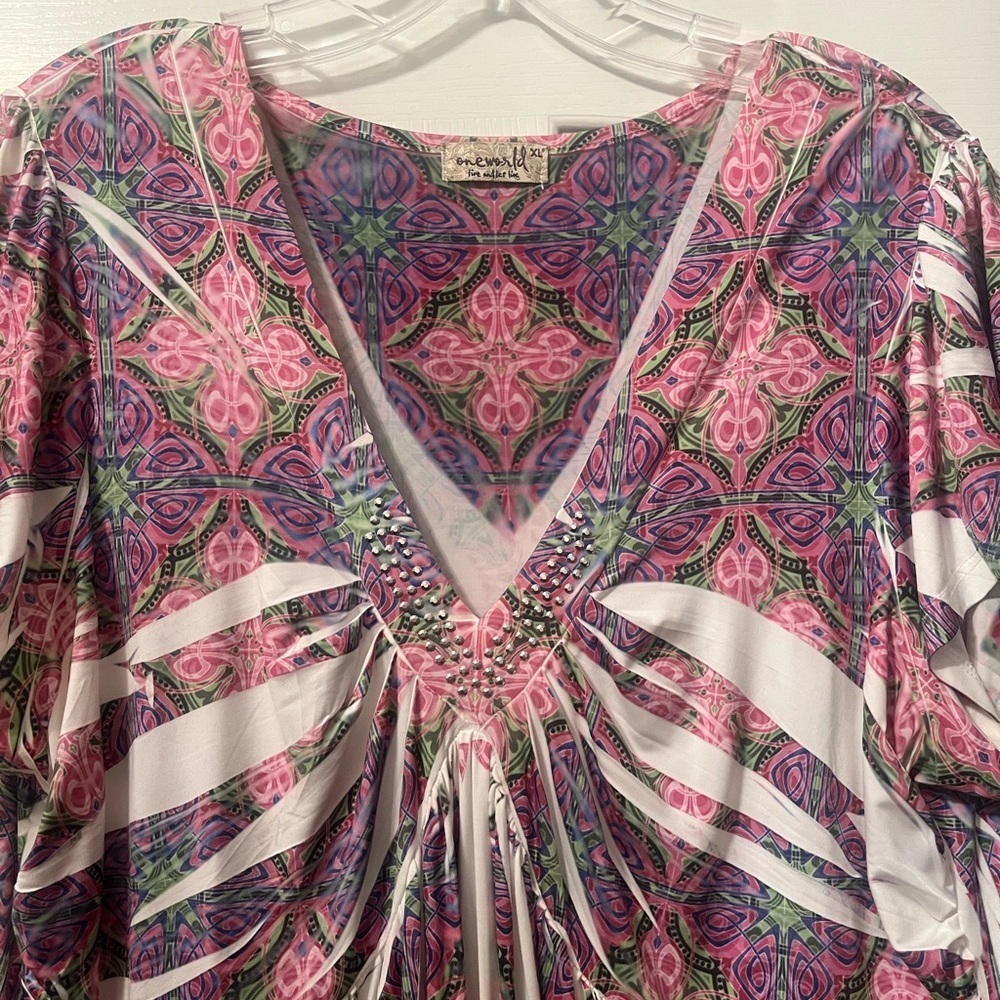 ONE WORLD Pink and Purple Patterned Midi Dress - Picture 5 of 5